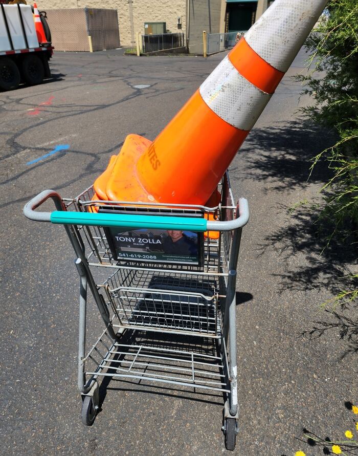 Westates Flagman traffic cone being transported in a shopping cart